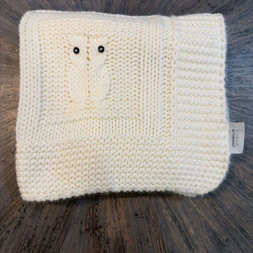 Home by Turkish T‎ Soft Knit Owl Pattern Throw Blanket Cream 29x33